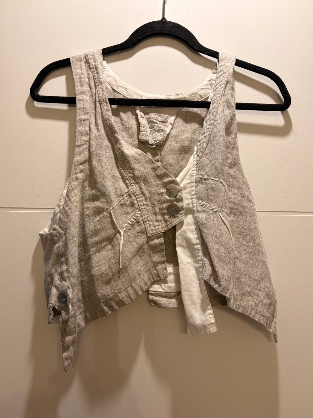 Linen Blend Sleeveless Cropped Vest - Natural Beige